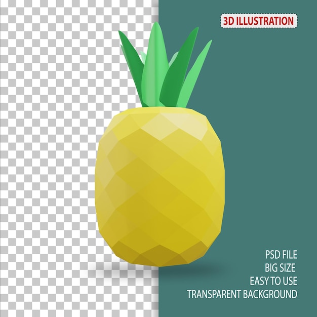 PSD ananas sklep spożywczy ilustracja ikony 3d z przezroczystym tłem