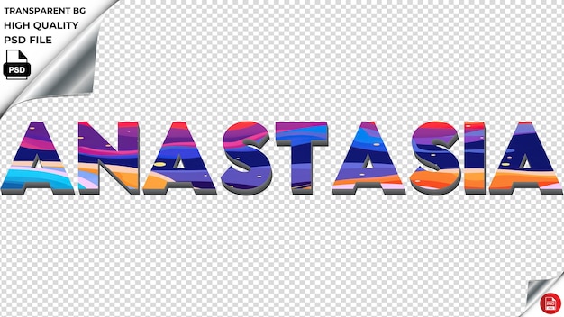 Anastasia typography flat colorful text texture psd transparent