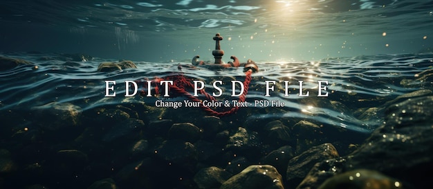 PSD an anchor lies submerged in the oceans depths