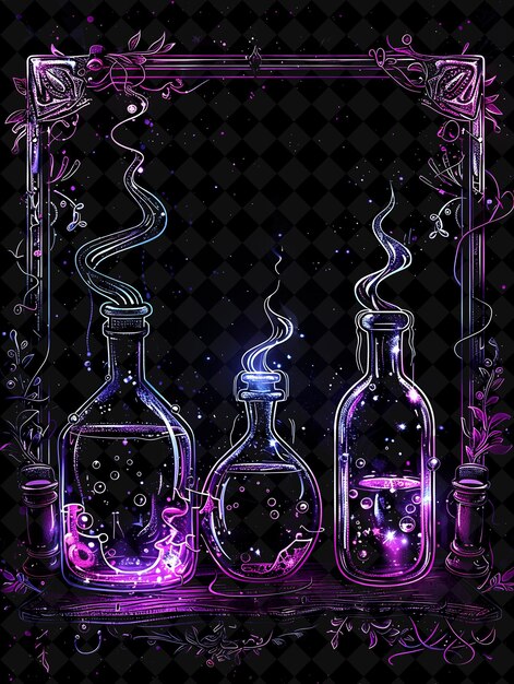 PSD ancient alchemy arcane frame met alchemische symbolen en pot neon color frame y2k art collection