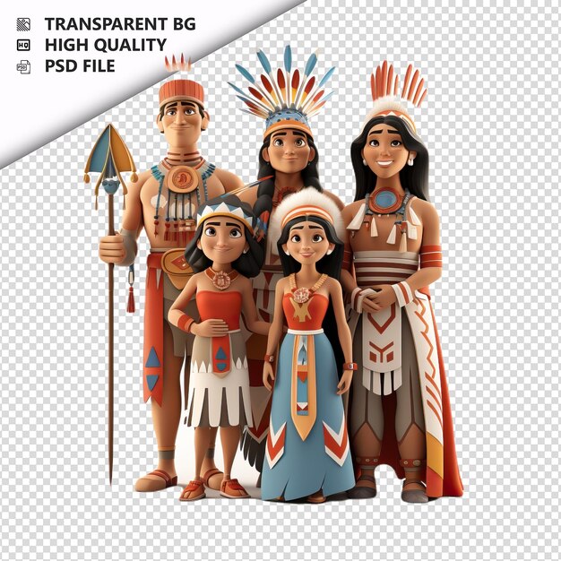 PSD ancient american family 3d cartoon stijl witte achtergrond