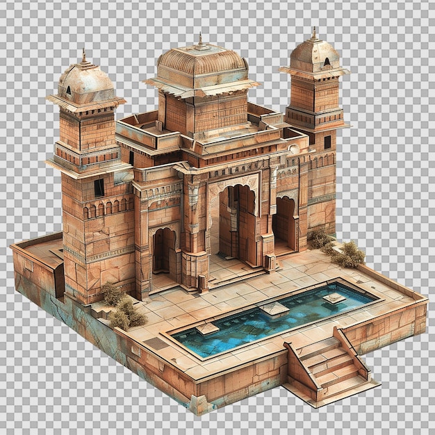 PSD ancient architecture model on transparent background