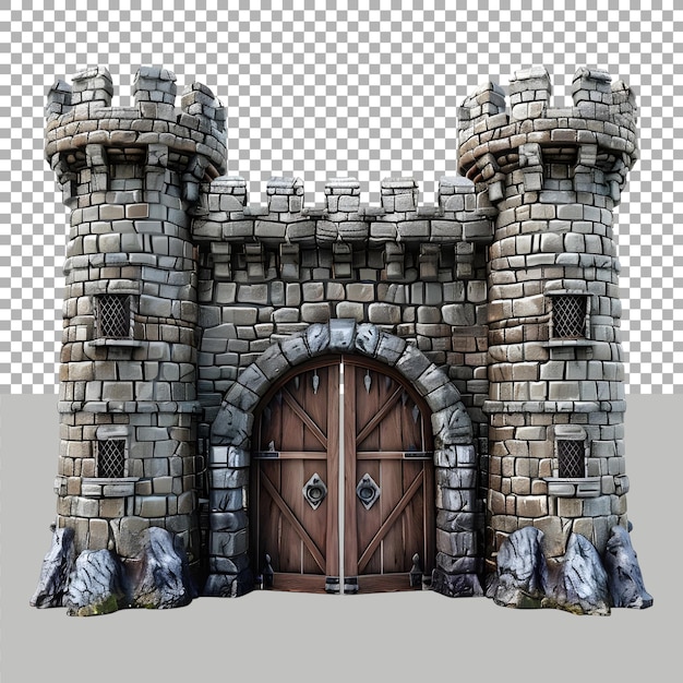 Ancient castle gate front on transparent background ai generated