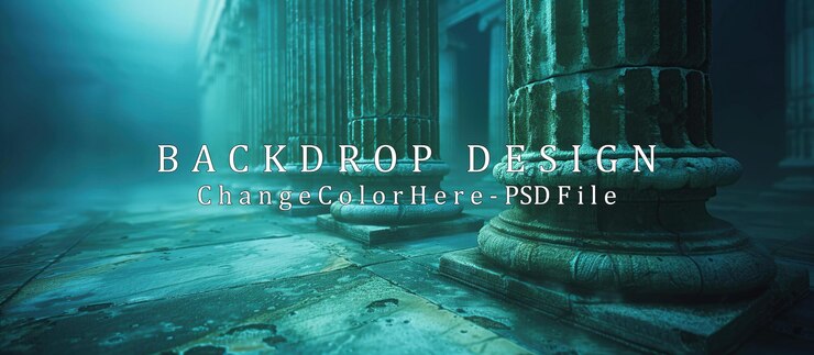 PSD ancient columns in a misty atmosphere