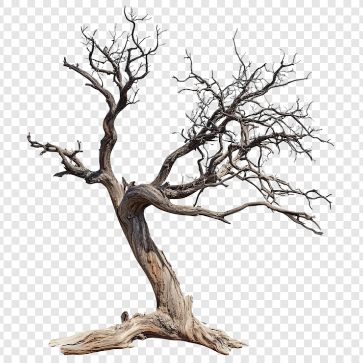 PSD ancient gnarled dead tree isolated on white background nature photography