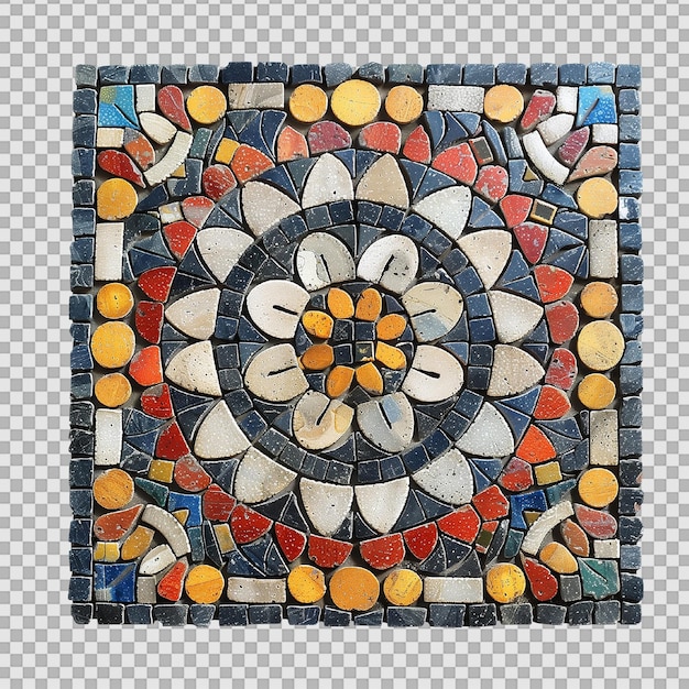 Ancient mosaic tile on transparent background