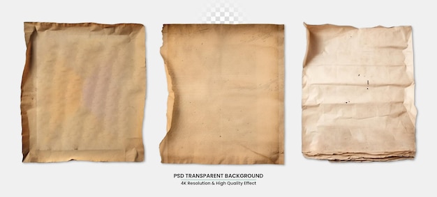 PSD ancient parchment paper with torn edges transparent background