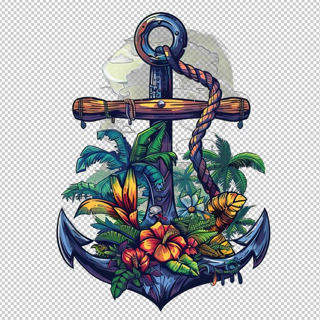 PSD ancient pirate ship anchor tshirt design in the style of