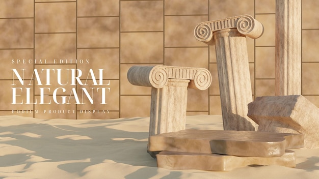 ancient ruins podium with destroyed pillar for product presentation