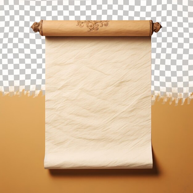 PSD ancient scroll with wooden handle displayed against transparent background