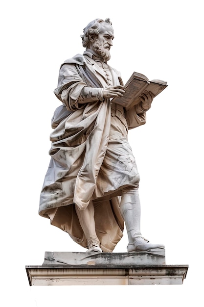 Antica statua di un uomo europeo con un libro