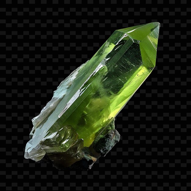 PSD andalusite crystal shard with pointed triangular shape green png gradient object on dark background