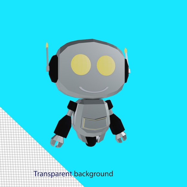 PSD android robot high quality 3d render with transparent background