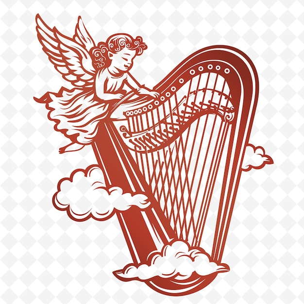 PSD angel with a harp on a white background