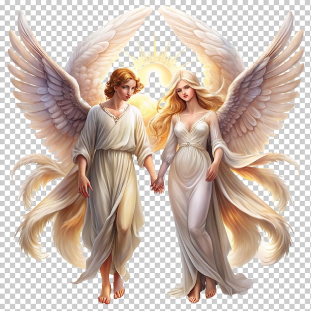 PSD coppia angelica con ali resplendenti su uno sfondo trasparente