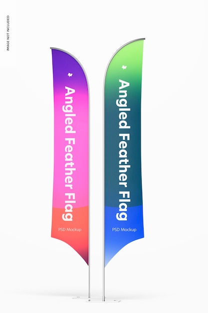 PSD angled feather flags mockup, front view