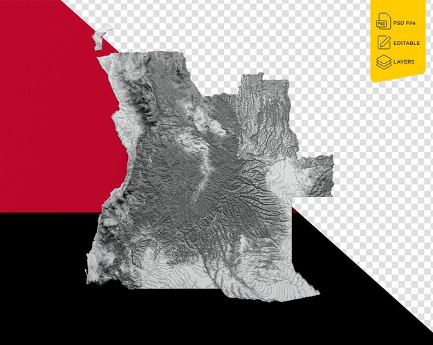 Карта флага анголы затененный рельеф цвет высота карта на флаге анголы цвета фона 3d иллюстрация