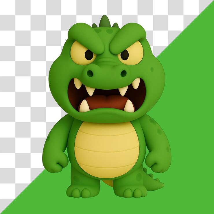 PSD 憤怒的 3d 卡通鱷魚