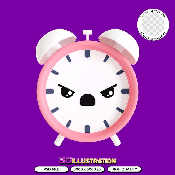 PSD 怒っている目覚まし時計の3dイラスト