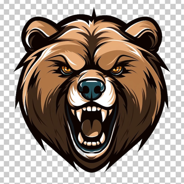 Angry bear head mascot logo on transparent background