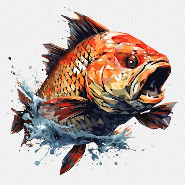 PSD 水彩で描いた怒った鯉
