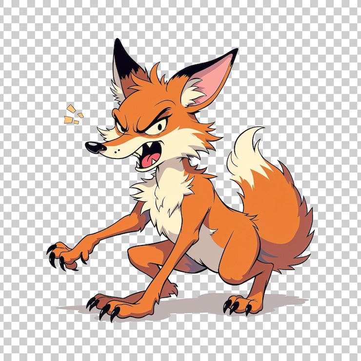 PSD angry crouching fox on transparent background
