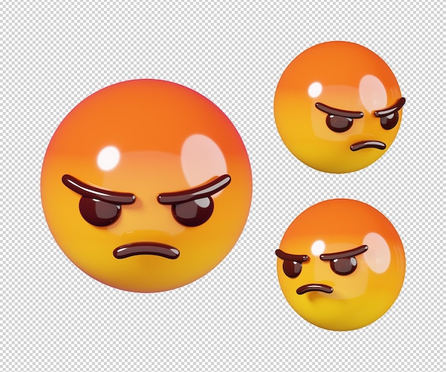 PSD angry emoticon isolated emoji faces icon concept 3d render illustration