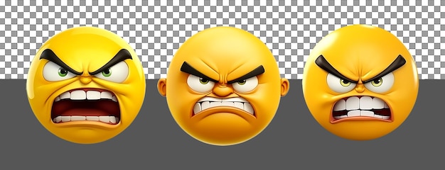 Angry face expression set yellow emoticon icon 3d