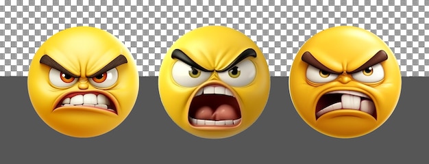 PSD angry face expression set yellow emoticon icon 3d