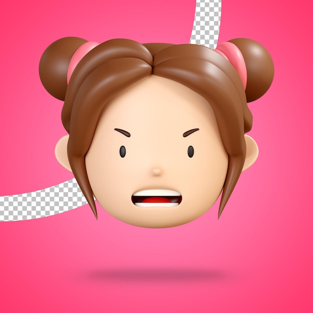 PSD angry face of head cute girl character emoji