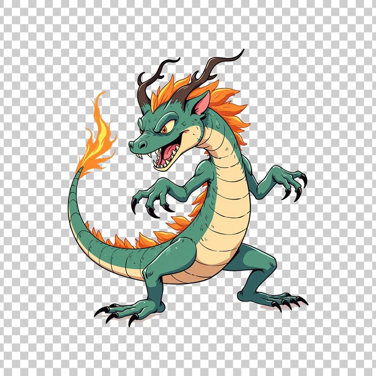 PSD 透明な背景の怒った火を吐くドラゴン