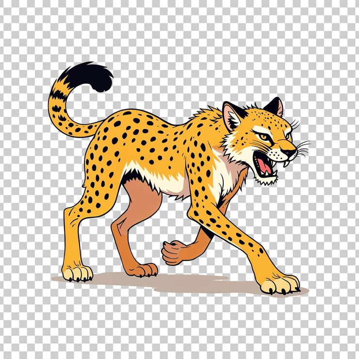 PSD angry leopard prowling cartoon illustration on transparent background