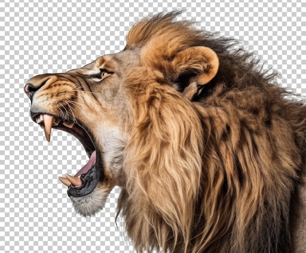 PSD angry lion side view face shot isolated on transparent background