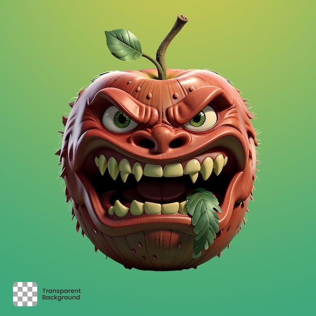 An angry looking cartoon apple with an angry face