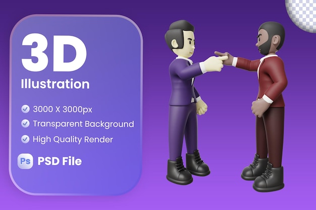 PSD angry politician 3d character illustration angry men with anger pointing each other 3d render