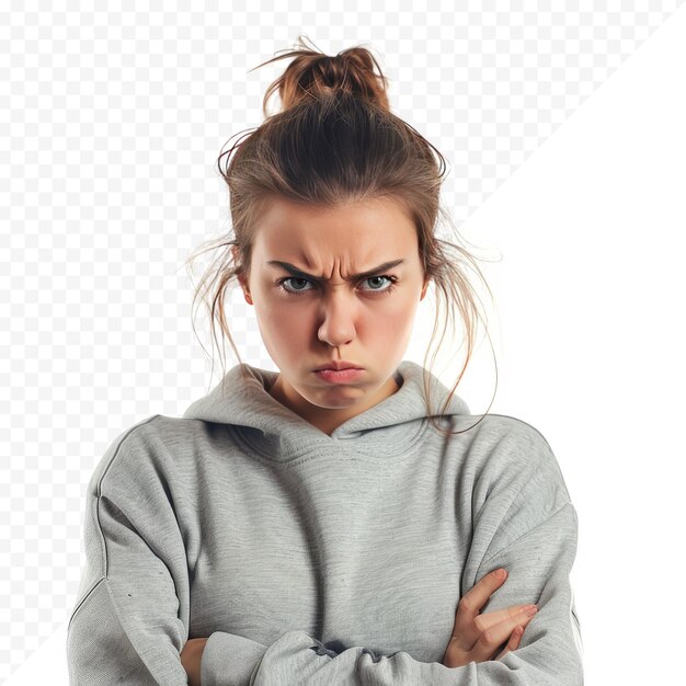 Angry young woman isolated on white isolated background