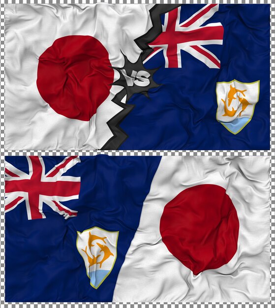 Anguilla versus Japan Halve gecombineerde vlag Stof Bump Texture 3D Rendering