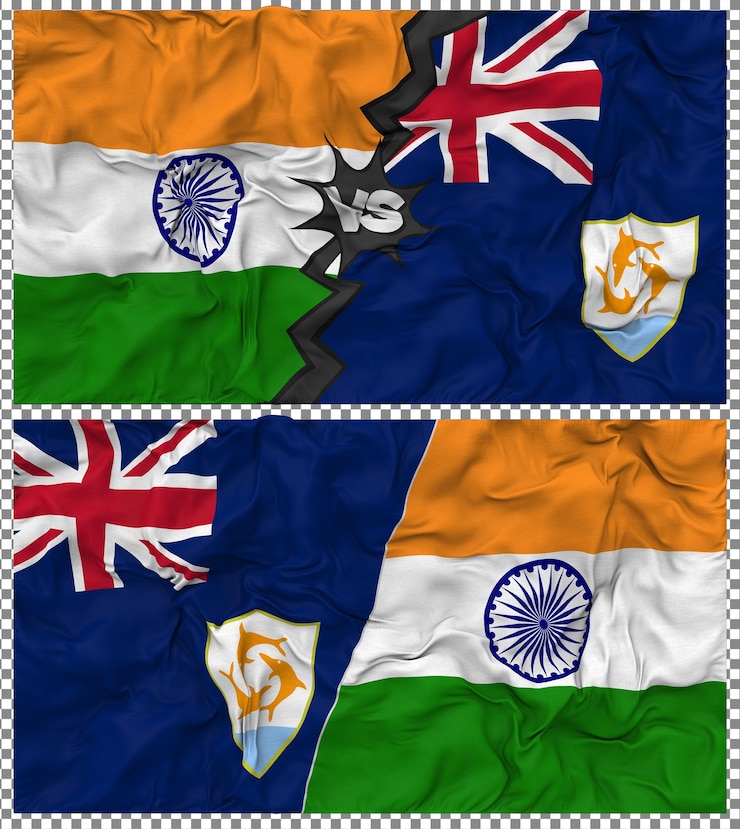 PSD anguilla vs india half combined flag cloth bump texture 3d rendering