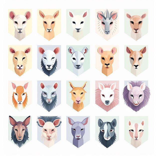 PSD animal_clipart_sets_white_background_pastel_colors (動物_クリパート_セット_ホワイト_バックグラウンド_パステル_色)