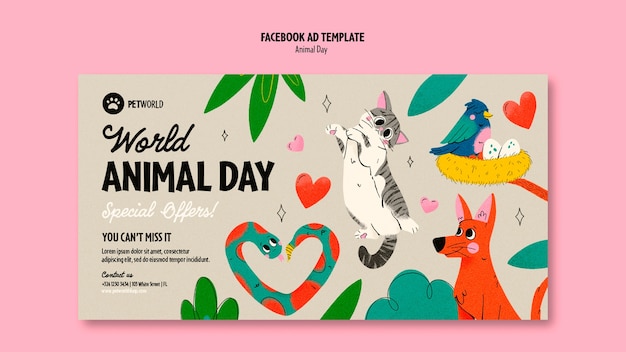 PSD modello facebook per la celebrazione del giorno degli animali