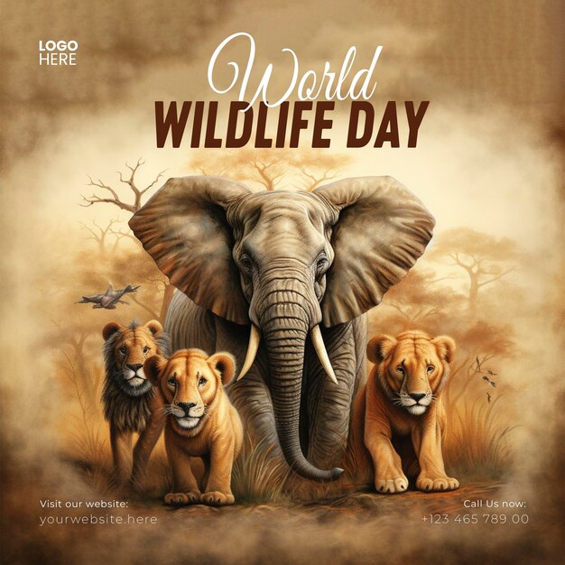 Animal day instagram post design template wereld natuur dag social media post en template