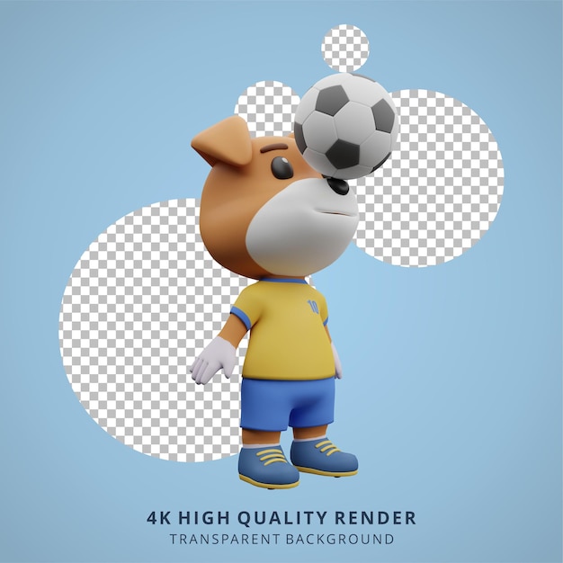 Animal dog football or soccer player 3d cute character illustration