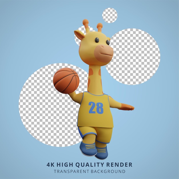 Animal giraffe playing basketball 3d cute character illustration