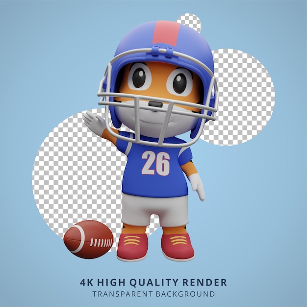 PSD 動物の虎アメリカンフットボール選手の3dかわいいキャラクターのイラスト