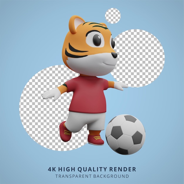 Animal tiger football or soccer player 3d cute character illustration