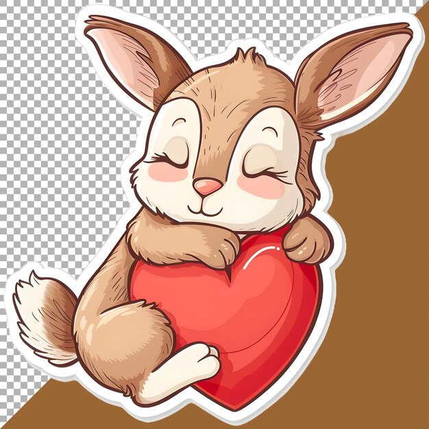 PSD animals hug love heart shape cartoon sticker style on transparent background ai generated