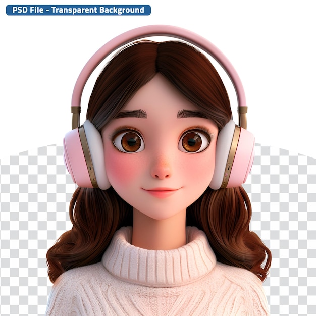 PSD the animated girl a lofi character finds solace in music through headphones