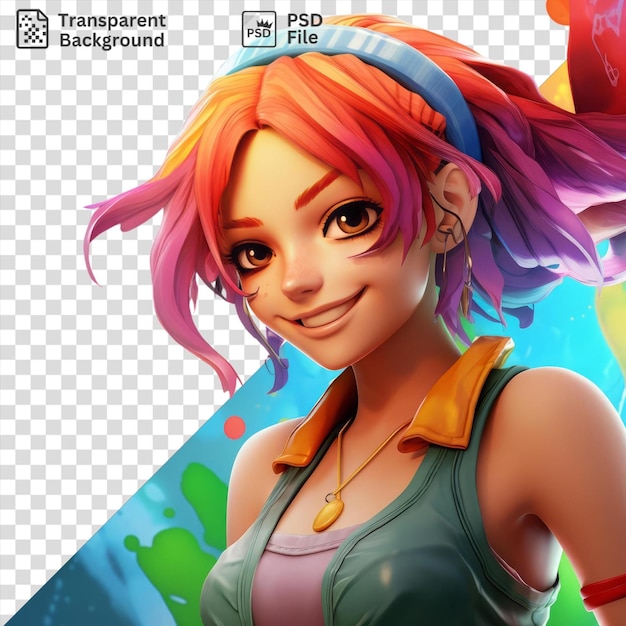 PSD animated rainbowhaired girl smiling isolated with transparency background