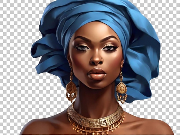 PSD animation portrait of a beautiful african woman in a on transparent background