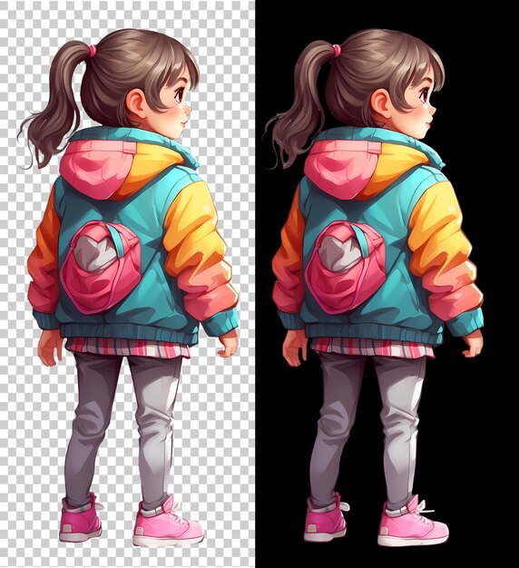 Anime character wearing hoodie back view for tee shirt design